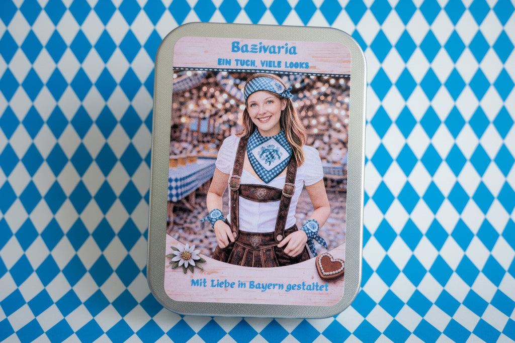 Bayern Tuch Geschenkbox –  4 x Metallbox mit Rautentuch inkl. Brillenputztuch & Erfrischungstuch - Party, Oktoberfest....