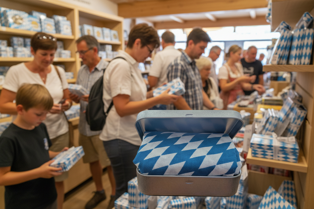 Bayern Tuch Geschenkbox –  4 x Metallbox mit Rautentuch inkl. Brillenputztuch & Erfrischungstuch - Party, Oktoberfest....