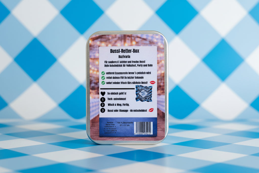 Bayern Tuch Geschenkbox –  4 x Metallbox mit Rautentuch inkl. Brillenputztuch & Erfrischungstuch - Party, Oktoberfest....