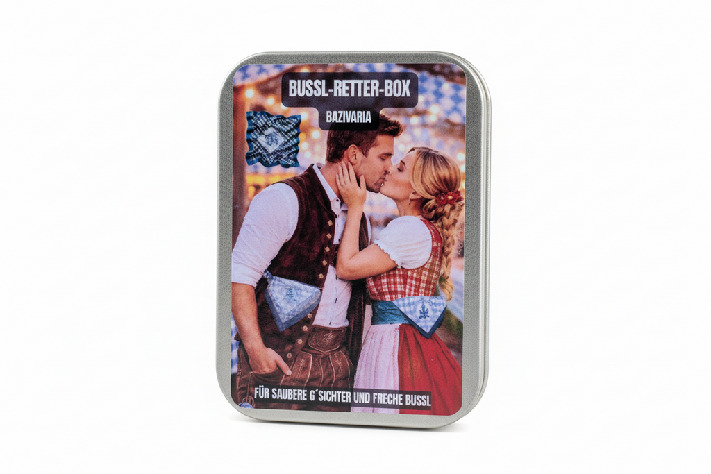 Bayern Tuch Geschenkbox –  4 x Metallbox mit Rautentuch inkl. Brillenputztuch & Erfrischungstuch - Party, Oktoberfest....