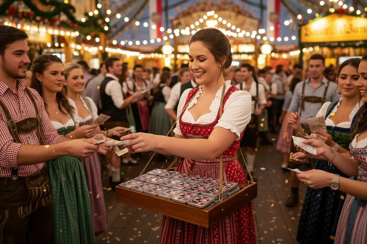 Bayern Tuch Geschenkbox –  4 x Metallbox mit Rautentuch inkl. Brillenputztuch & Erfrischungstuch - Party, Oktoberfest....