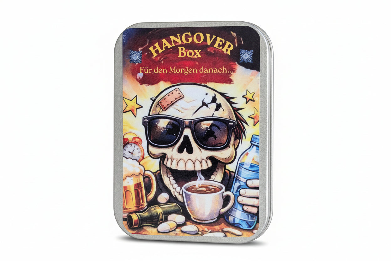 Hangover Box - Survival Kit - Oktoberfest - Party - Der Abend war legendär… der nächste Tag weniger...inkl. Erfrischungstuch & Brillenputztuch