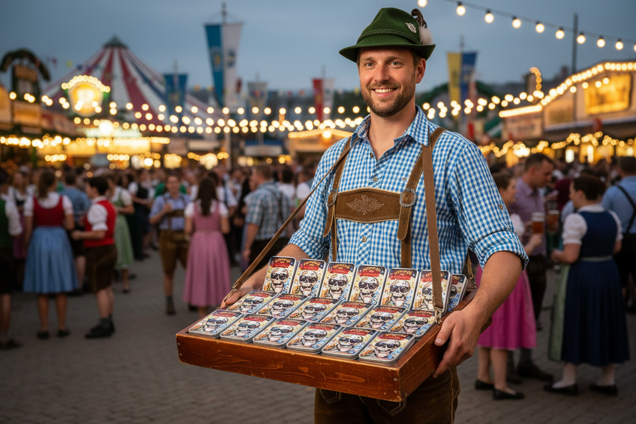 Bayern Tuch Geschenkbox –  4 x Metallbox mit Rautentuch inkl. Brillenputztuch & Erfrischungstuch - Party, Oktoberfest....
