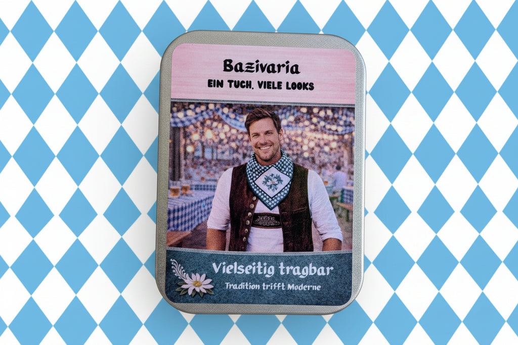 Bayern Tuch Geschenkbox –  4 x Metallbox mit Rautentuch inkl. Brillenputztuch & Erfrischungstuch - Party, Oktoberfest....